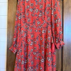 LOFT Red Paisley Ruffle Blouse